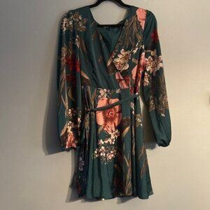 Lulu's Green Floral Long Sleeve Mini Dress